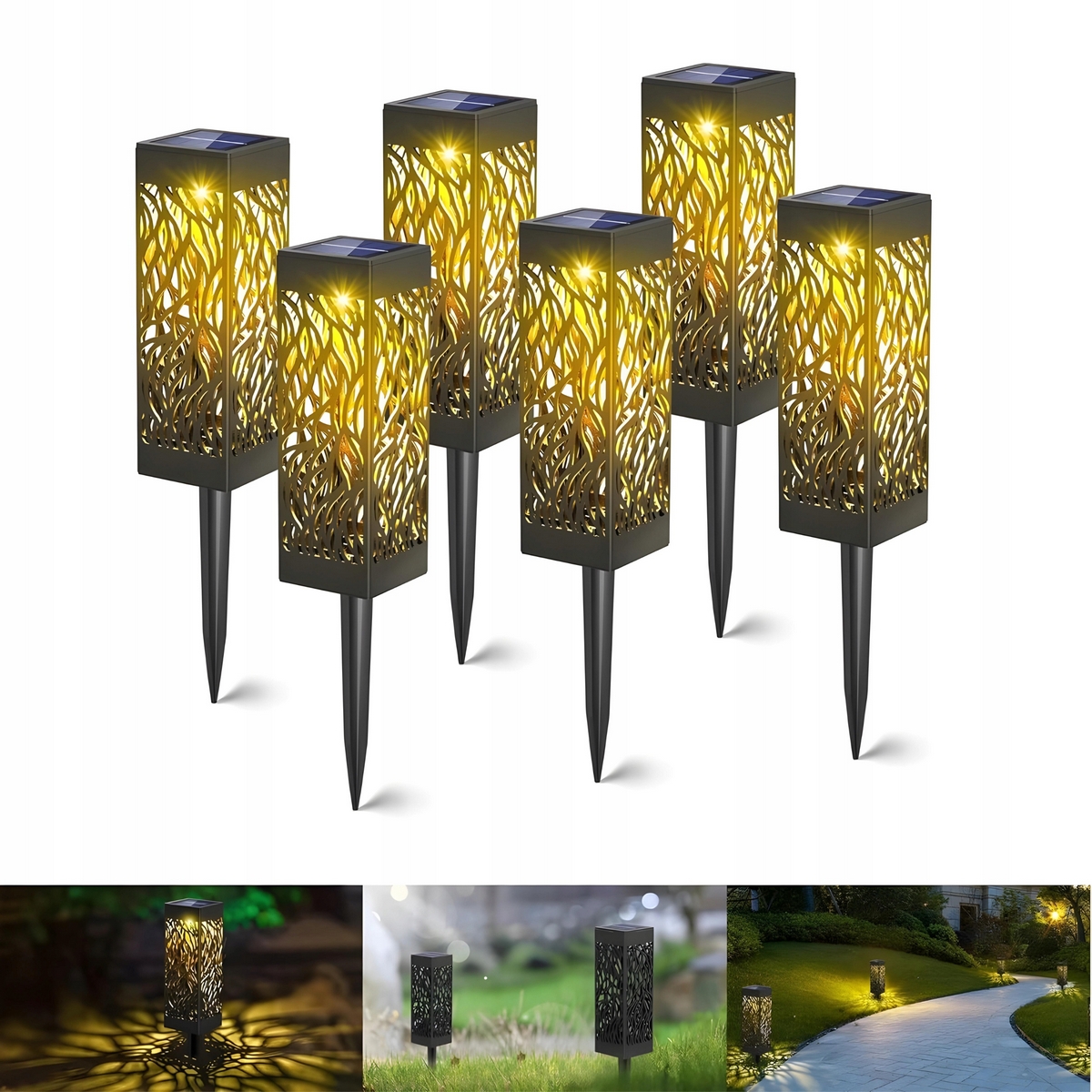 Solárna lampa, čierna, 28 cm, 6 ks.